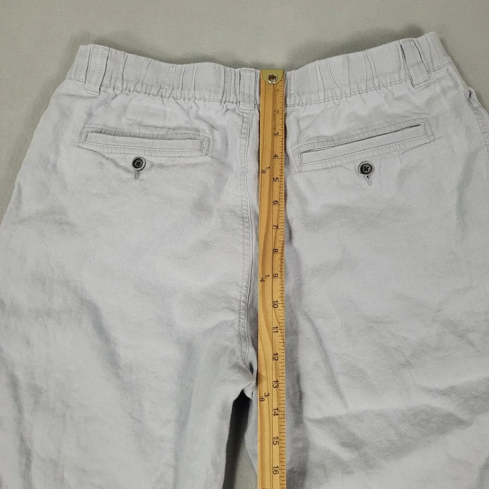 Caribbean Pants Mens 36x30 Light Blue Grey Casual Relaxed 100% Linen Drawstring